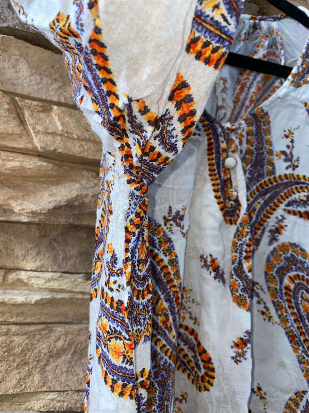 Lucky Brand White and Orange Paisley Print Long Sleeve Boho Blouse Medium - Picture 8 of 12